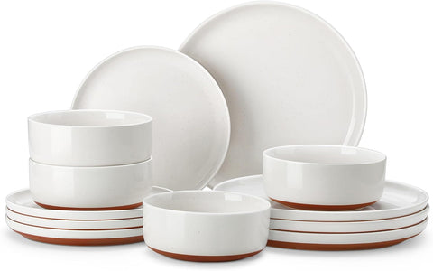 Plates and Bowls Sets, 12 Pieces Modern Stoneware Dinnerware Set for 4 Kitchen Dinner Set Ceramic Dishware Dishes Set