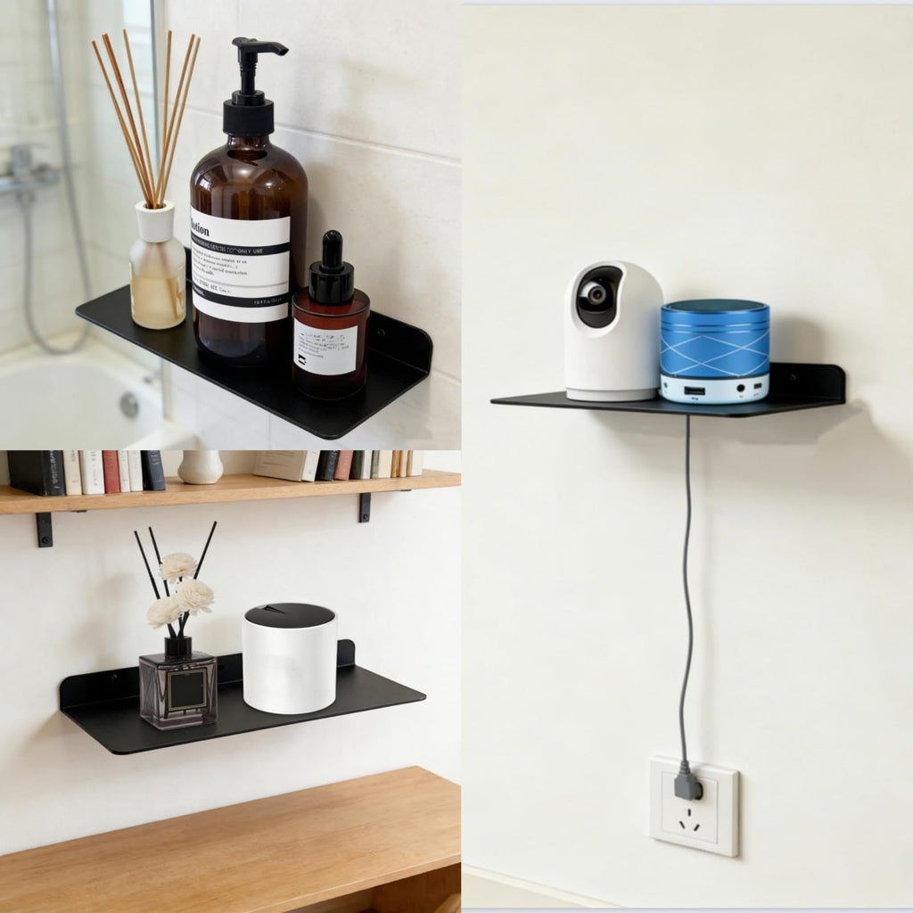 Small Floating Shelf, Wall Shelf, Metal Floating Shelves for Echo, Cameras, Small Speaker, Wall Shelves (Black 1pcs