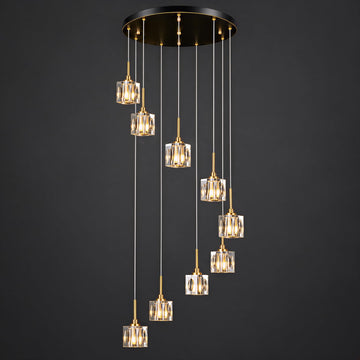 9-Light Crystal Chandelier for High Ceilings, Long Pendant Light Fixtures