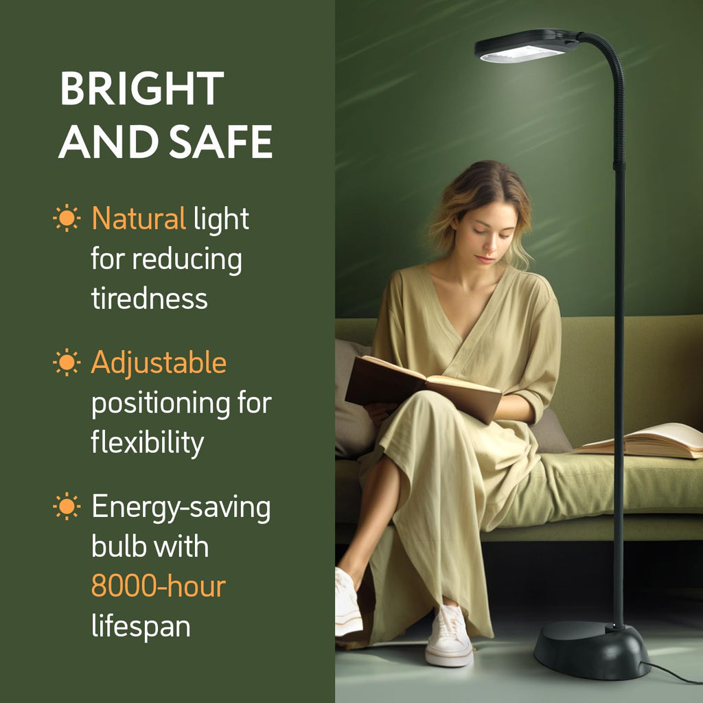 Natural Daylight Floor Lamp with Adjustable Gooseneck