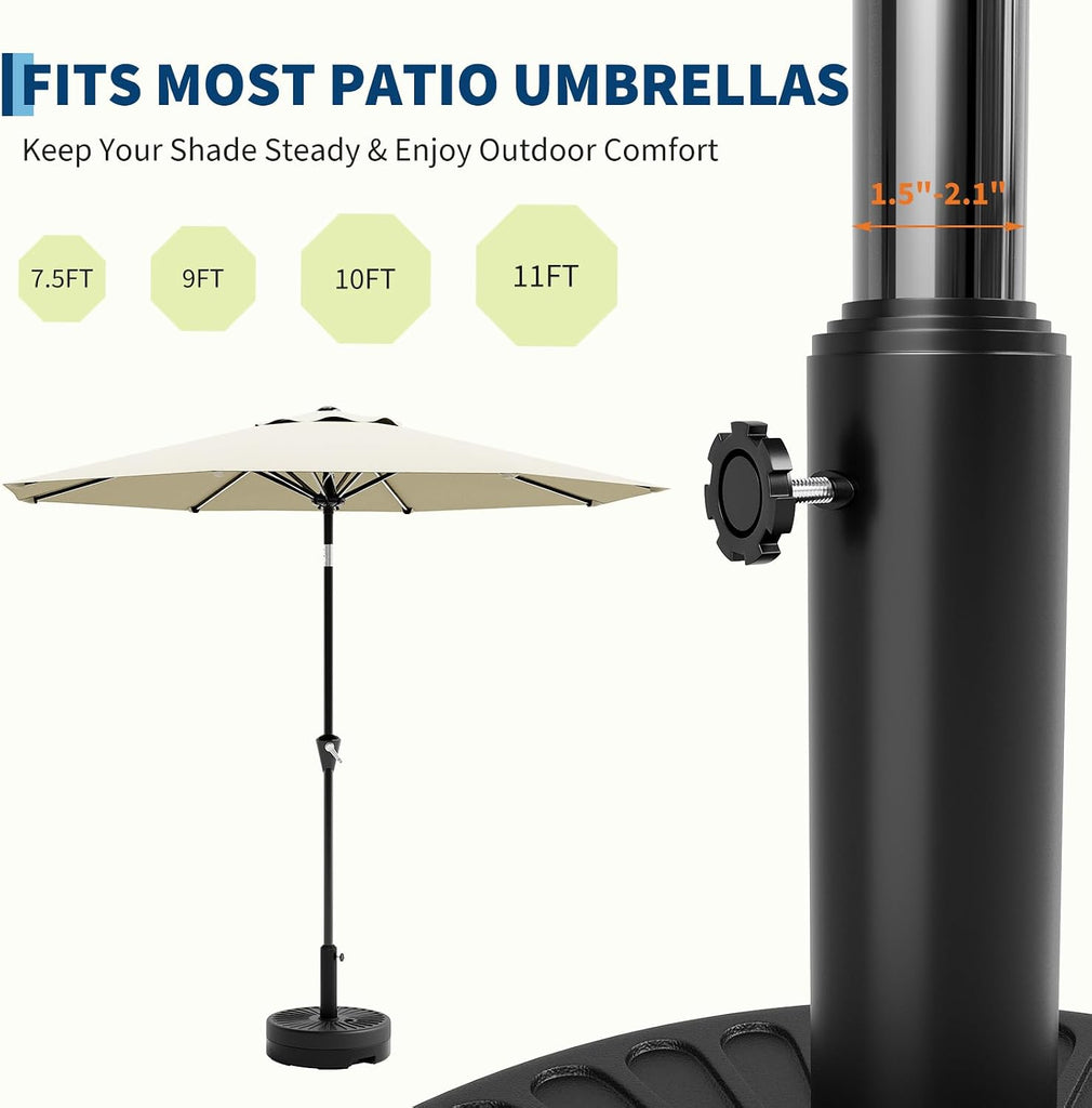 Patio Umbrella Stand, 20" 330LB Capacity Outdoor Umbrella Base with Adjustable Steel Pole Adapters Fits 1.5" to 2.1"