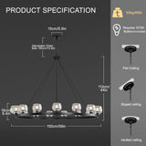 Black Wagon Wheel Chandelier, 59 Inch Black Chandeliers with Unique Glass Shade, 15-Light Crystal Large Wagon Wheel Chandeliers for Dining Room, High Ceiling Round Chandelier for Living Room, Foyer A126-B0DT4BJW9N