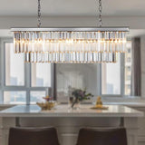Luxury Chrome Rectangular Crystal Chandeliers Lighting Modern Pendant Ceiling Lights Rectangle Chandelier Lamp Fixture 8-Lights for Dining Room Kitchen Island A107-B07Y1VTB5Q