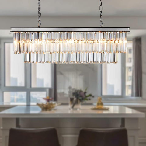 Luxury Chrome Rectangular Crystal Chandeliers Lighting Modern Pendant Ceiling Lights Rectangle Chandelier Lamp Fixture 8-Lights for Dining Room Kitchen Island A107-B07Y1VTB5Q