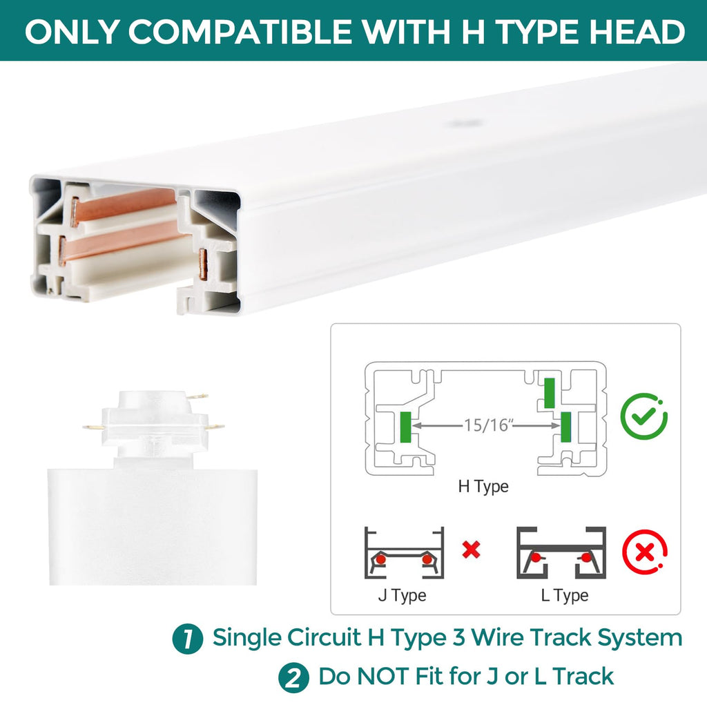 H Track Lighting Rails Kit - 40ft White Track Lighting Tracks 3 Wire with Floating Canopy Connector, L Connector, I