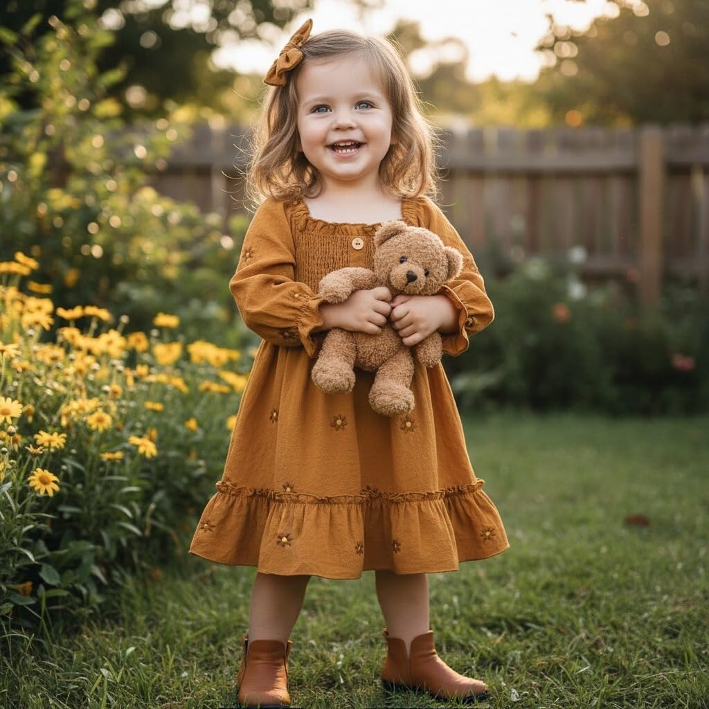 Toddler Girl Dress Long Sleeve Linen Vintage Baby Fall Winter Outfits Clothes