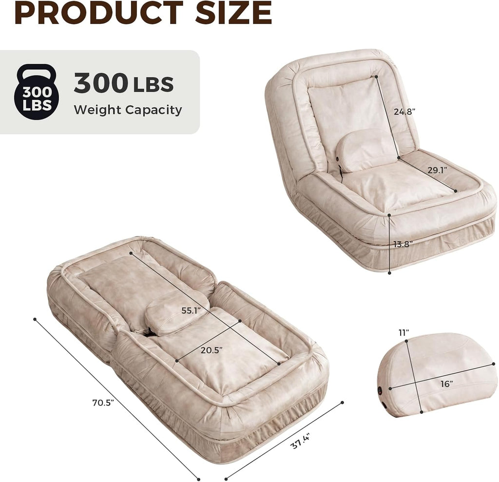 Adult Bean Bag Chair with Massage Pillow, Human Dog Bed for Adult, Convertible Lazy Sofa Bed Floor Chair for Gaming