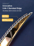 16-Piece ​Modern Black Hammered Silverware Set with Ultra Sharp 2-IN-1 Serrated Knives