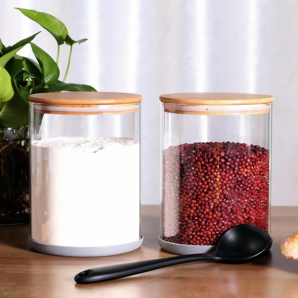 Set of 2 Large Glass Food Storage jar, 100 FL OZ (3000ml) Glass Flour Canister with Airtight Bamboo Lids Corner