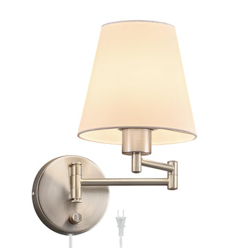 Wall Lamp, Plug in & Swing Arm Wall Sconce, Nickel Finish