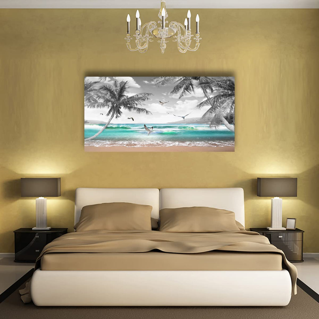 Beach Palm Pictures Canvas Wall Art Bedroom Wall Decor, Sea Wave Wall Art Print Paitnings Decor, Morden Artwork Coconut
