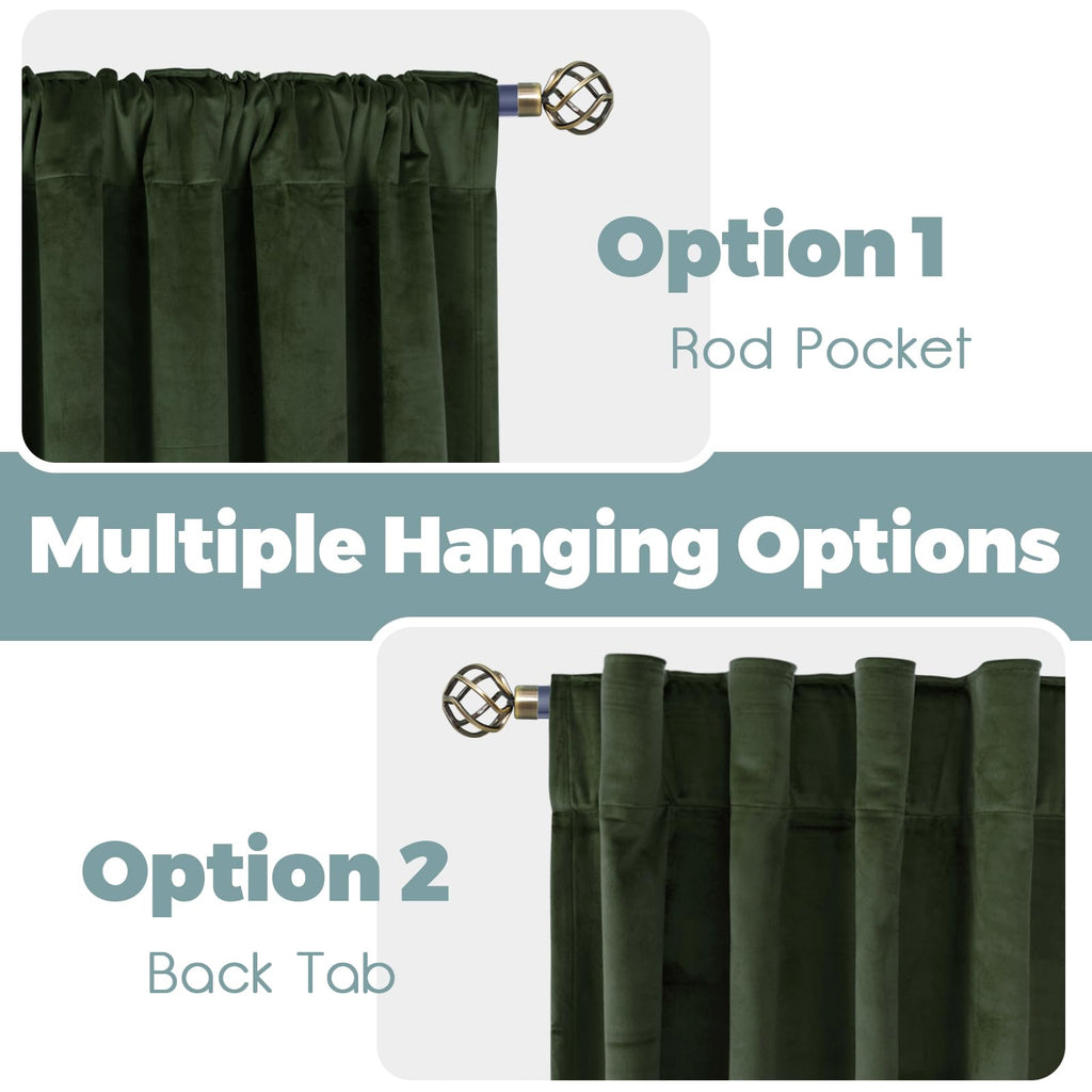 Olive Green Velvet Blackout Curtains 52 x 84 Inch Length, 2 Panels