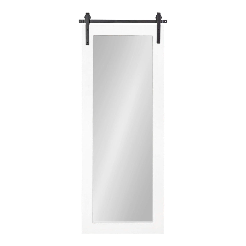 Cates Farmhouse Wood Framed Full Length Panel Mirror, 18 x 50, White, Barn Door-Inspired Rustic Mirrors for Wall