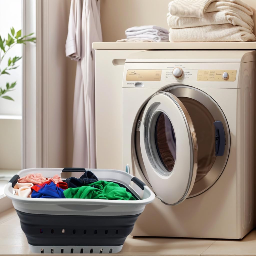 30L (8 gallon) Collapsible 3 Handled Plastic Laundry Basket - Foldable Pop Up Storage Container/Organizer - Portable
