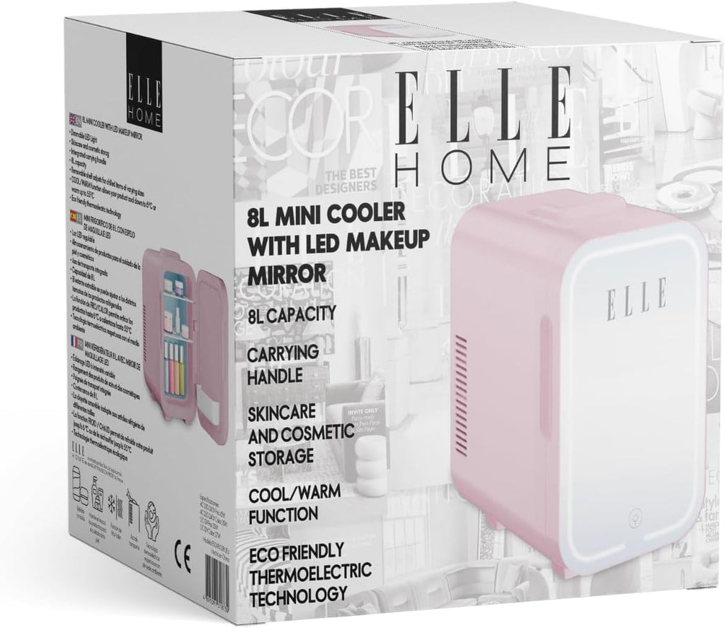 8L Mini Cooler Fridge with LED Makeup Mirror for Skincare & Cosmetic Storage Cooler & Warmer Removable Shelf Carrying