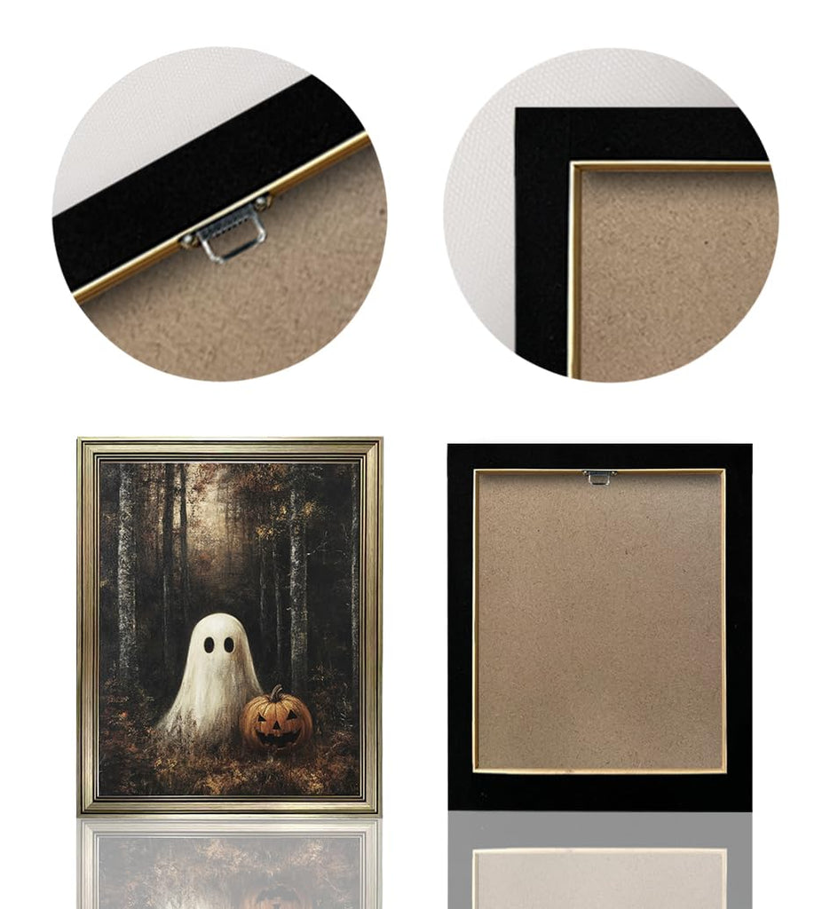 Framed Vintage Halloween Painting Dark Forest With Ghosts Wall Art Rustic Farmhouse Canvas Print Farmhouse Picture