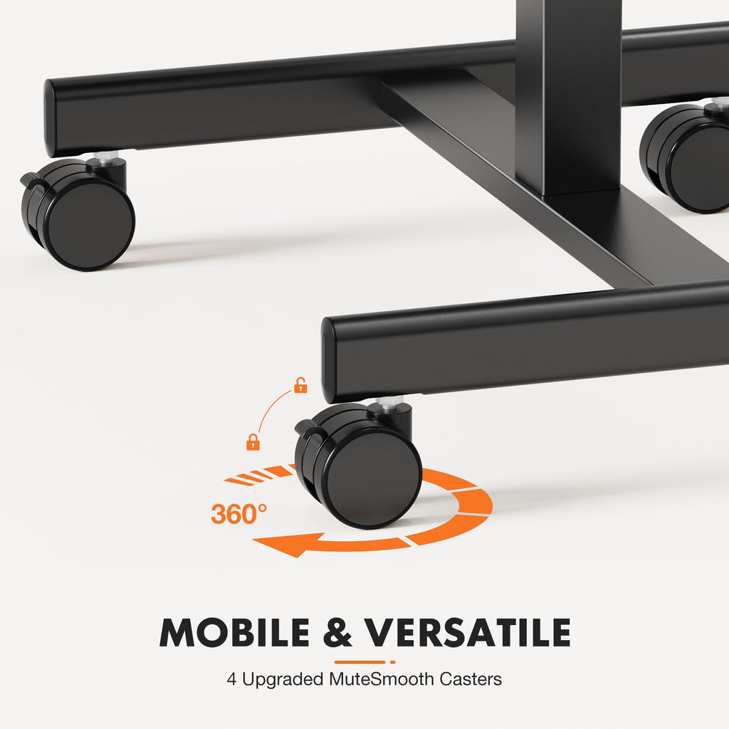 Small Standing Desk Rolling Table Adjustable Height, Laptop Mobile Stand with Wheels, Portable Computer Workstation