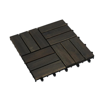 10 Pcs Outdoor Interlocking Deck Tiles, 12"x12" Acacia Wood Tiles for Patio, Porch, Balcony & Poolside, Checker