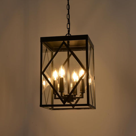 Outdoor Pendant Light 4 Lights Modern Outside Chandelier Outdoor Hanging Lantern Light with Clear Glass