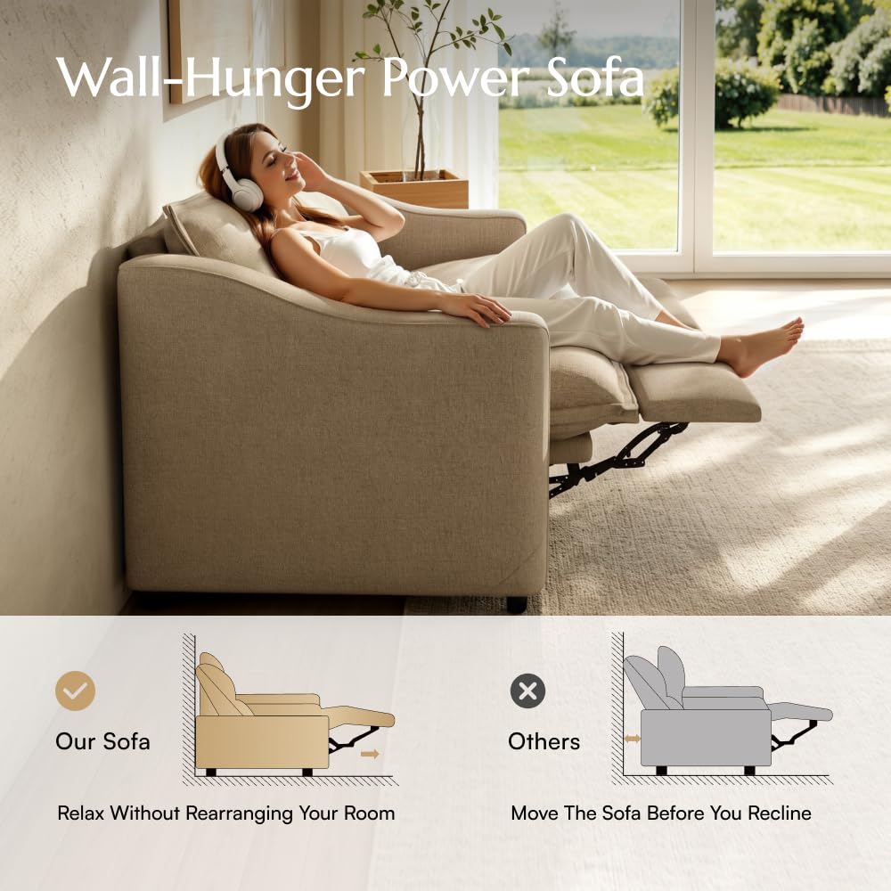 Ergopals 84'' Reclining Sofa, Loveseat Recliner, 2 Seater, Khaki