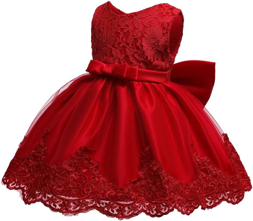 Baby Girls Dress Christening Baptism Party Formal Dress with Headwear