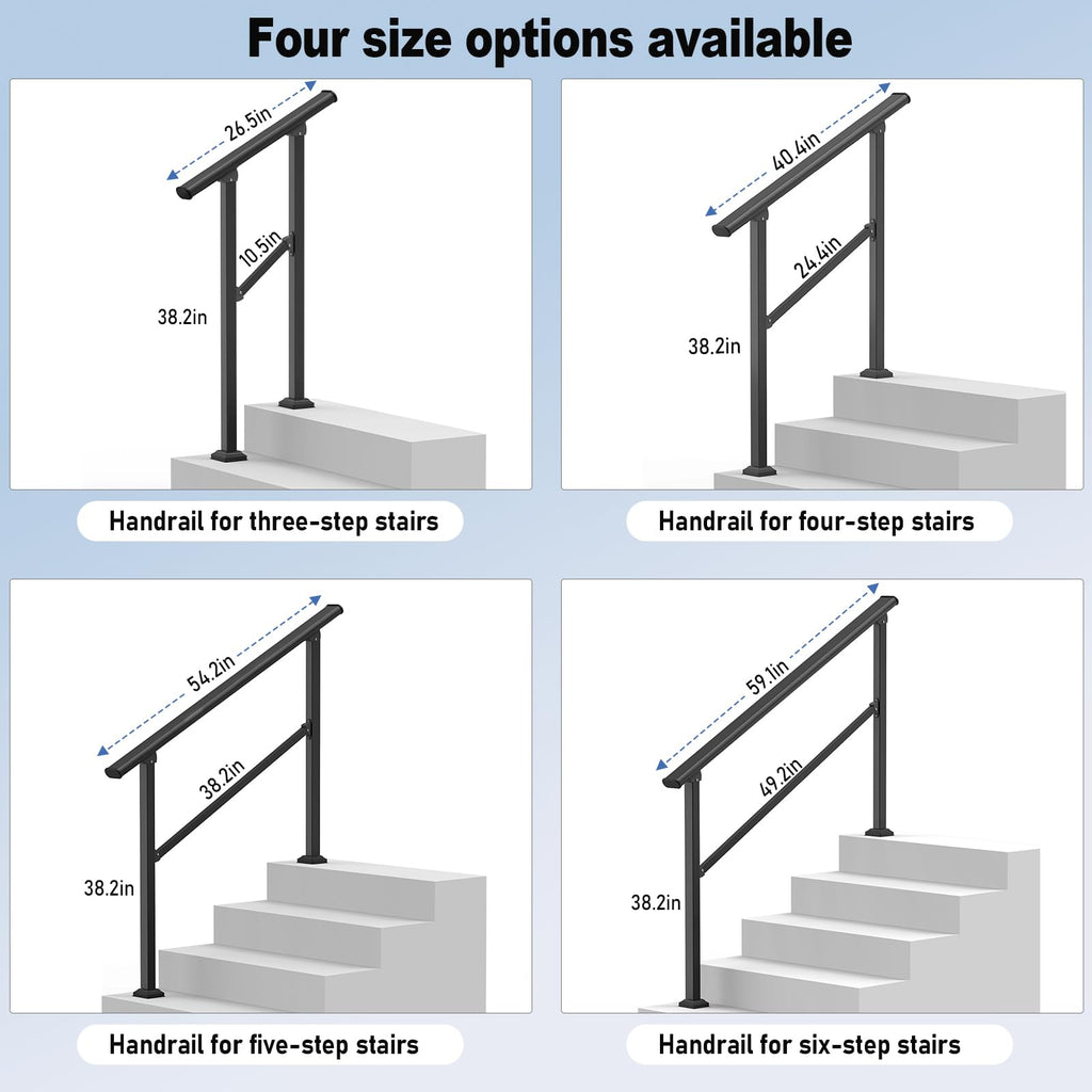 Outdoor Handrails for 4-5 Steps, Stair Railing Kit for Concrete & Porch Steps, Adjustable Black Iron Hand Rail for