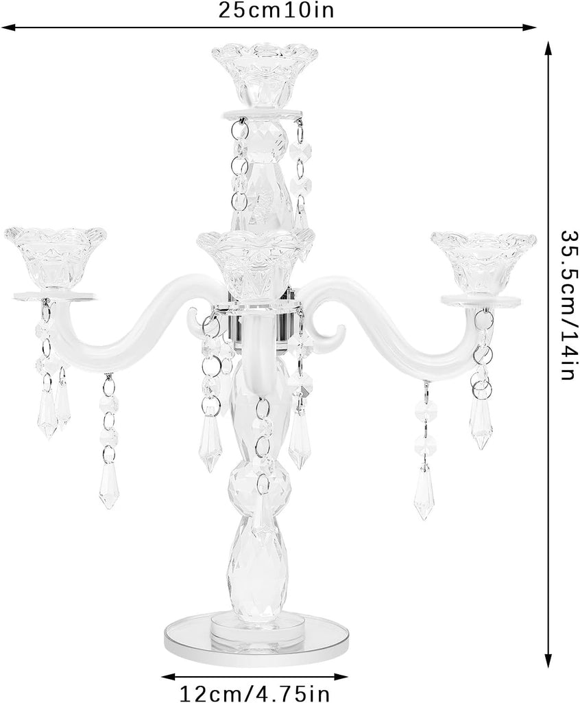 5-Candle Crystal Candelabra, 14 Inch Tall 5 Arms Candle Holder Glass, Wedding Taper Candlestick Holder