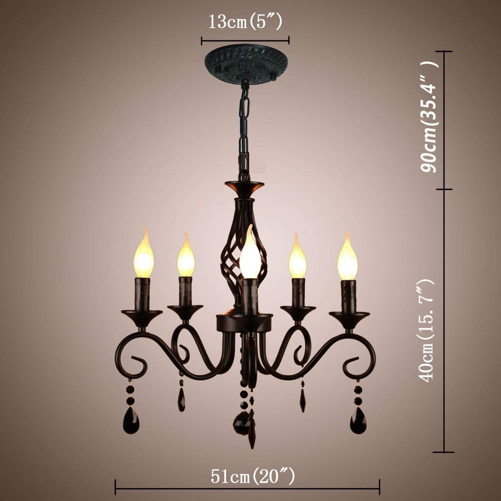 Farmhouse Black Crystal Candle Chandelier, 5 Lights Rustic Industrial Vintage Pendant Light Fixture Hanging Light for Living Room Bedroom Hallway Kitchen Dining Room, E12 Socket A109-B0DSB77VJR
