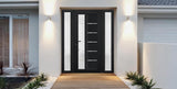 Front Exterior Prehung Fiberglass Door Frosted Glass/Manux 8088 Matte Black / 2 Side Exterior Windows/Entrance Patio