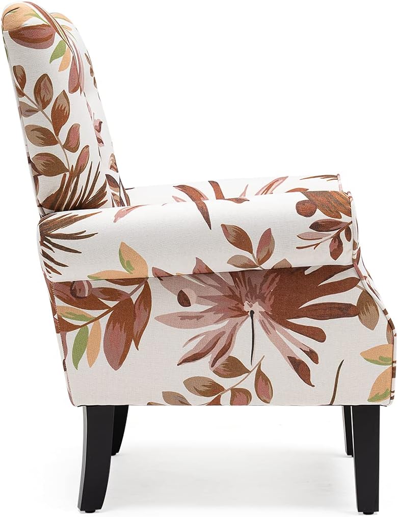 Mid Century Wingback Arm Chair,Modern Upholstered Fabric High Back Accent Chair with Wood Legs,Upholstered Single