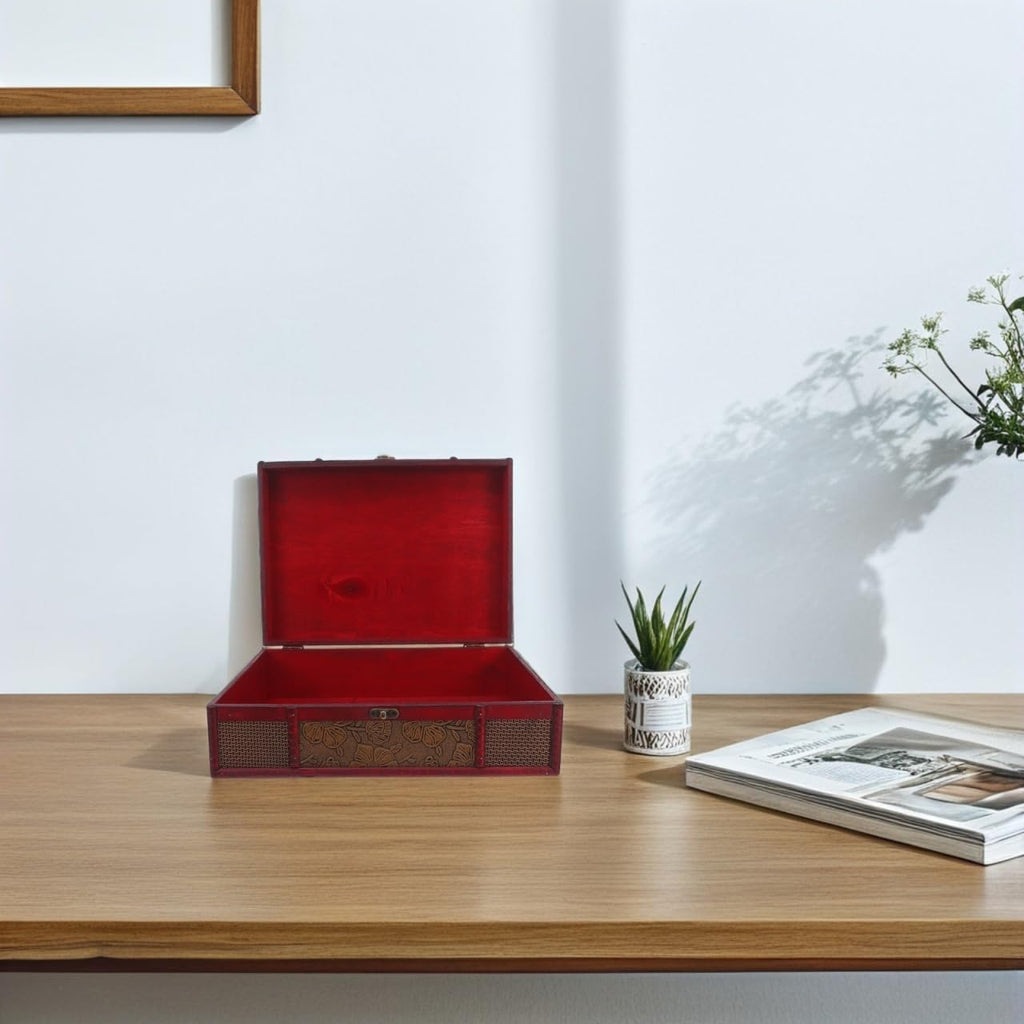 Memory Box Wooden Desktop Storage Boxes Wood Treasure Box for Books Jewelry Document Box without Lock (Lotus) Storage