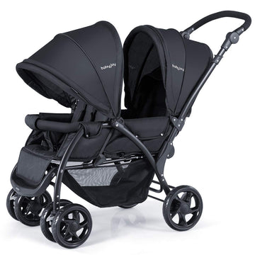 Double Stroller, Foldable Lightweight Twin Stroller with Tandem Seating, Adjustable Backrest/Canopy/Footrest, Point