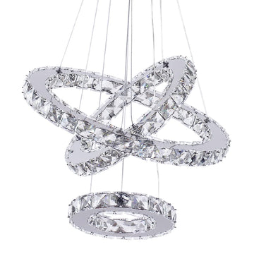 3-Ring Crystal Chandelier Adjustable 3CCT LED Pendant