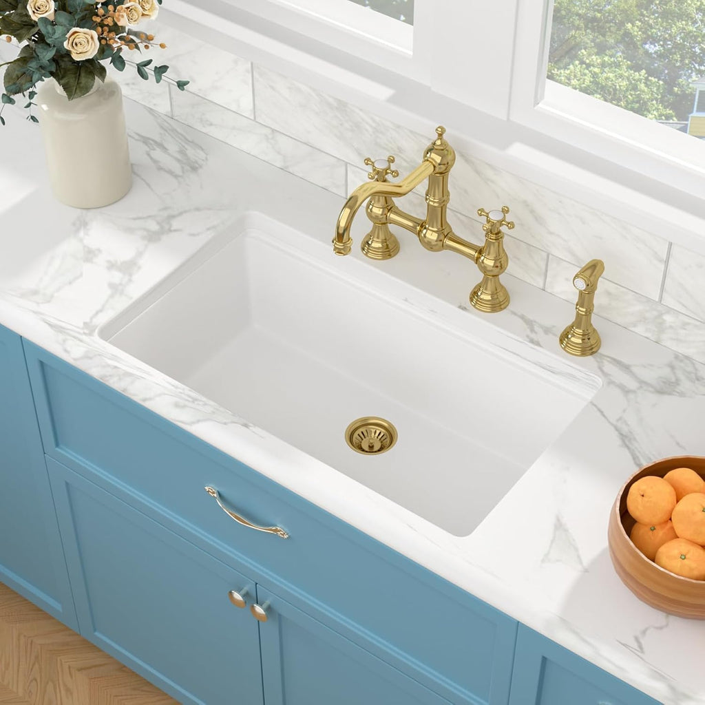 33 Granite Composite Kitchen Sink White Undermount Sink 33 x 19 Inch