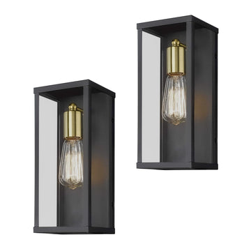 Matte Black Brass Outdoor Wall Sconce 2 Pack E26 Hardwired for Porch