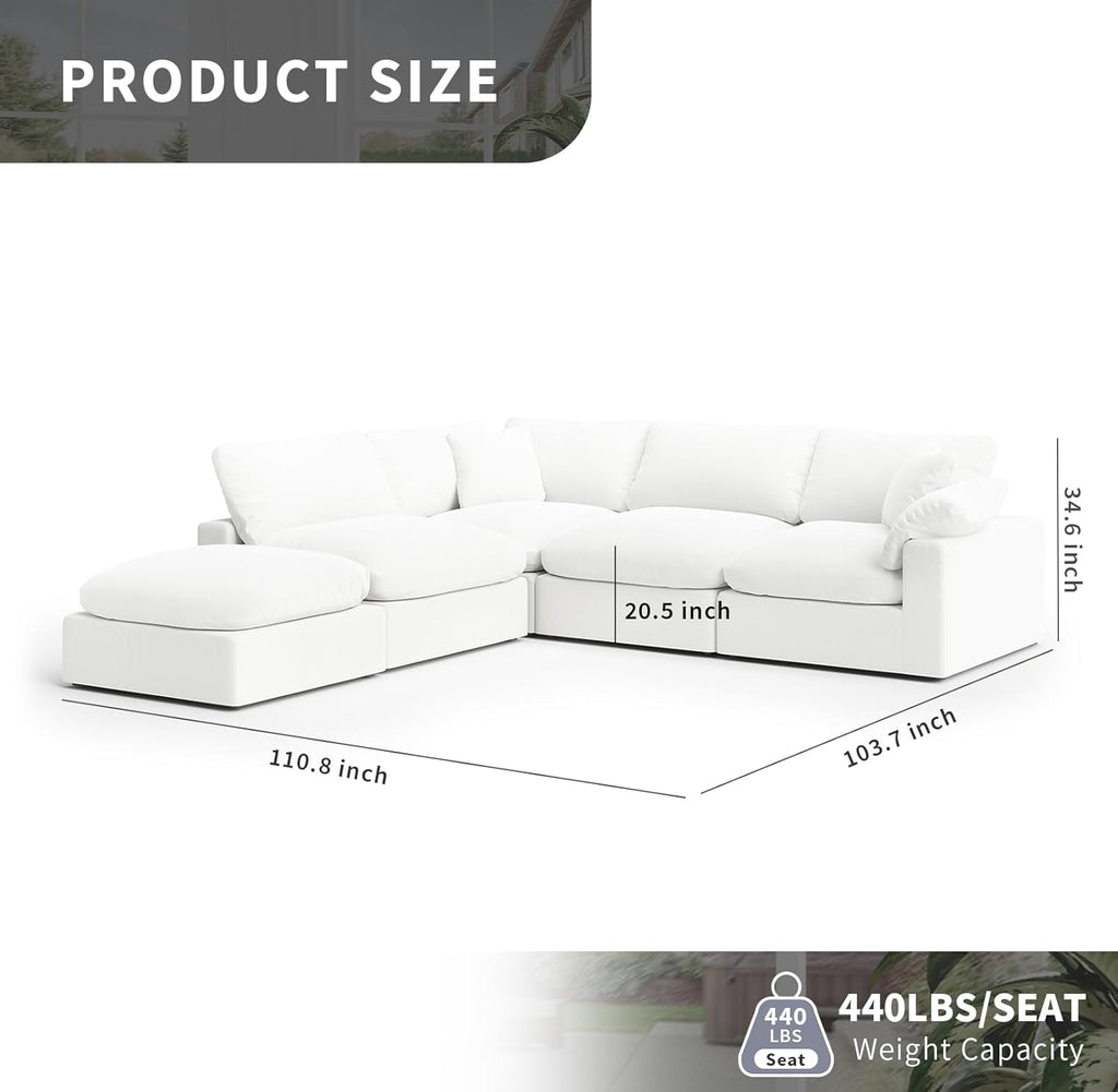 Cloud Modular Sectional Sofa, Oversized Convertible Modular Cloud Couch, Down Feather Filled Sectional Sofa Comfy Upholstered Deep Seat Couches for Living Room, Sofa Covers Washable & Replaceable A124-B0DJ7BC652