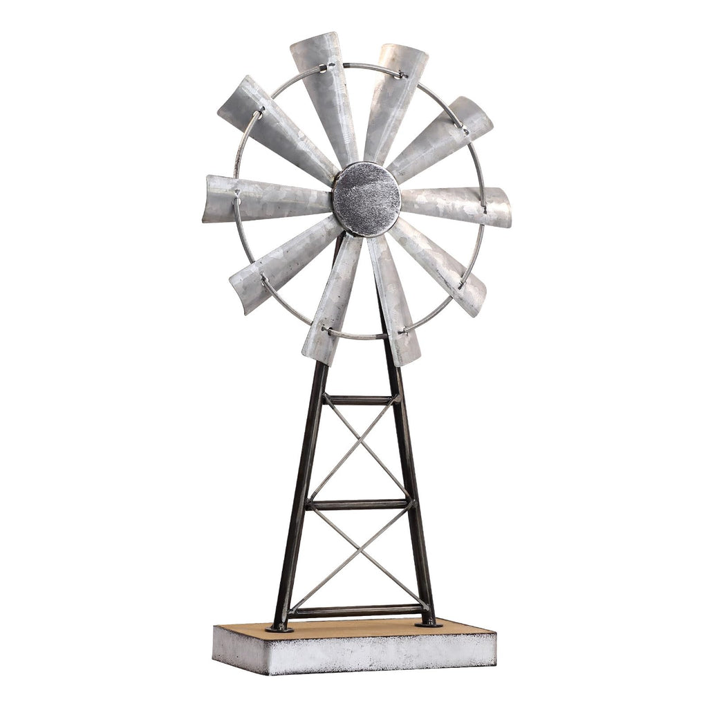 Charming Tall Galvanized Windmill Decor, Metal Windmill Accent for Farmhouse Shelf Decor and Living Room, Adding a