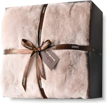Faux Fur Oversized Throw Blanket with Plush Velvet Reverse, Fox Lynx or Gray Mink (Blush X-Long)