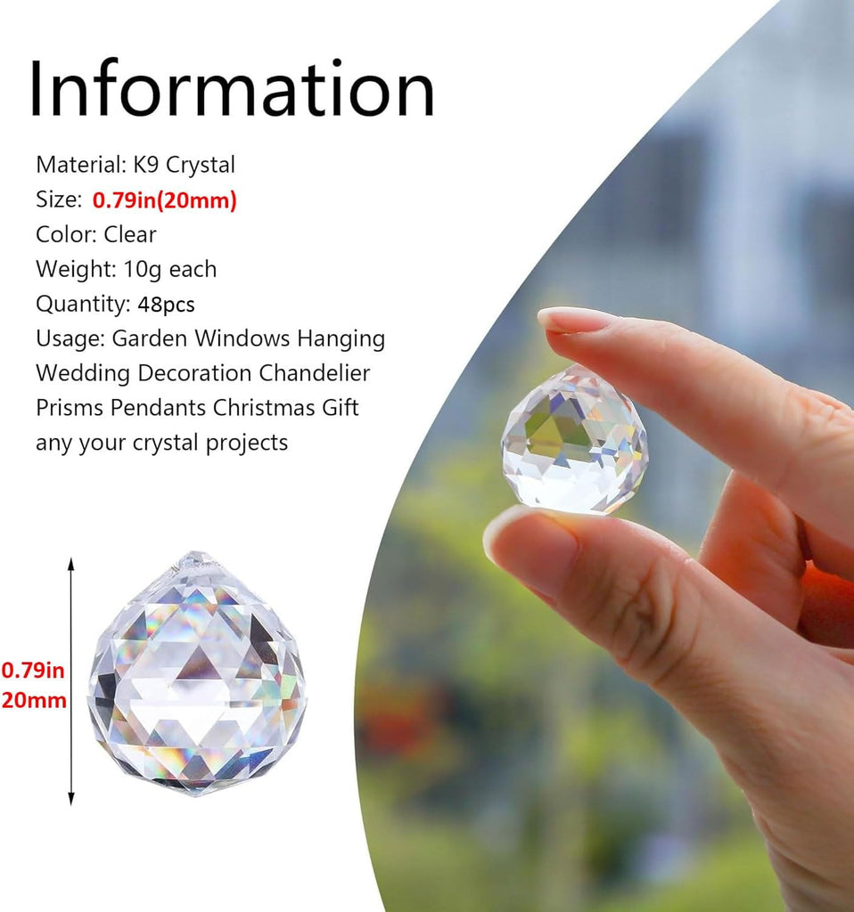 48pcs Clear Crystal Ball Prism 20mm Chandeliers Prism Sun Catcher Hanging - Rainbow Maker