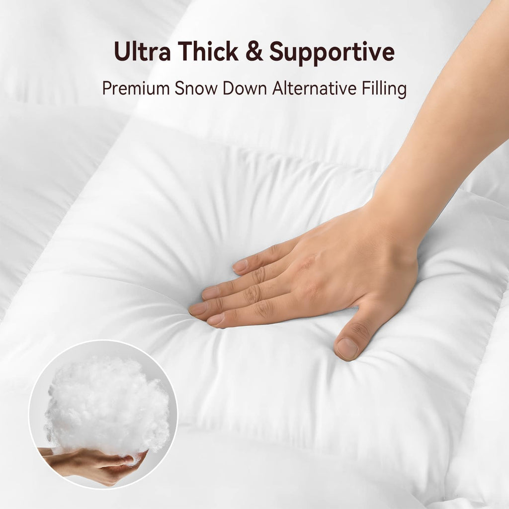 Full Mattress Topper, Thick Pillow Top Mattress Pad, Plush Comfort | Full Size Bed Topper with Deep Pocket