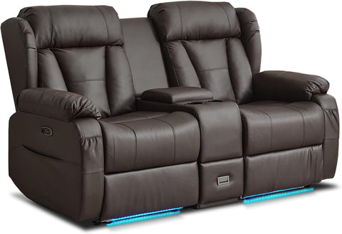 Power Reclining Loveseat Sofa, Loveseat Recliner Couch with Console, RV Recliners for Travel Trailers