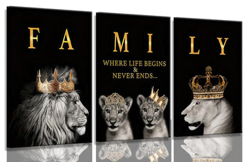 3Pcs Framed Modern Motivational Lion Family Canvas Wall Art