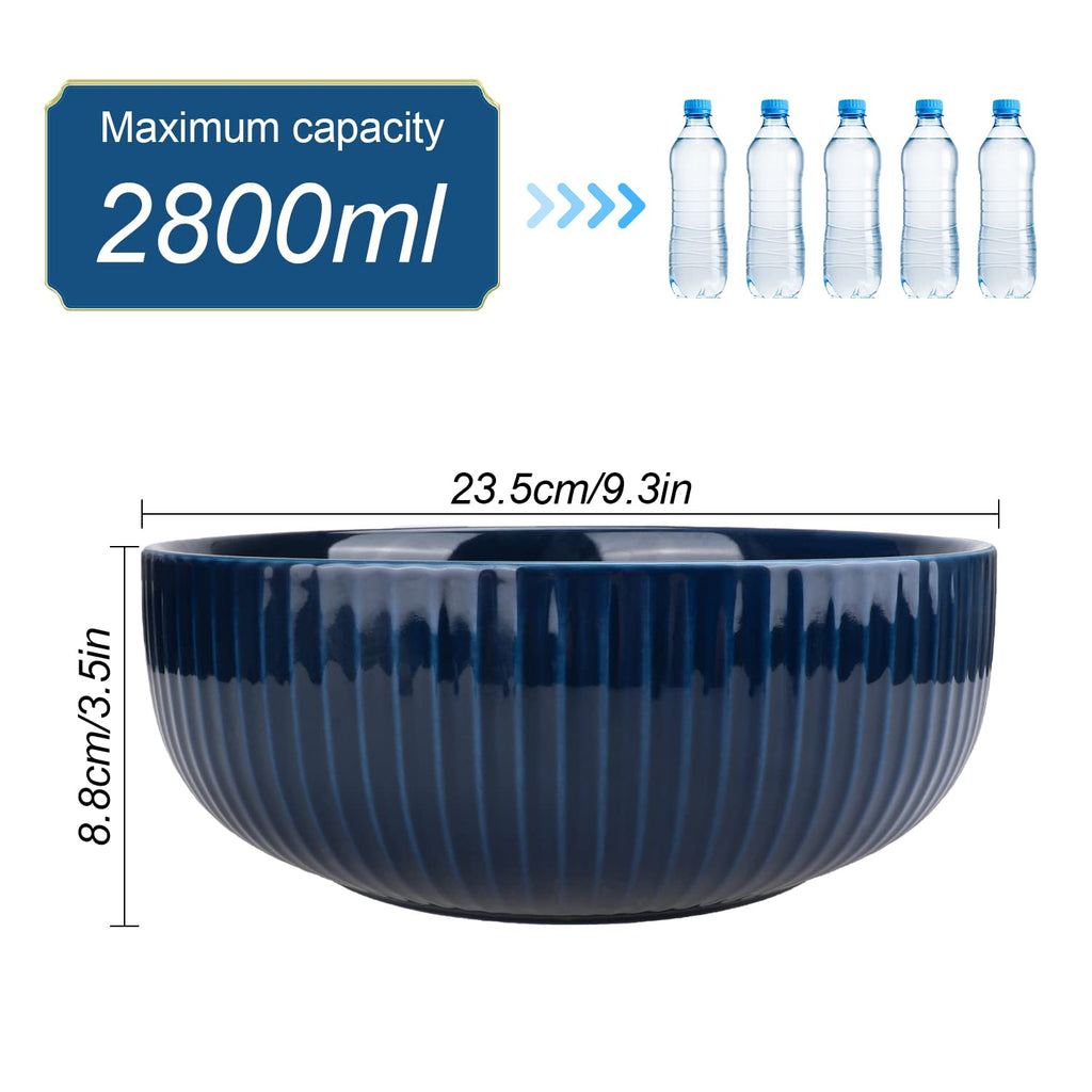 95oz Extra Large Ceramic Salad Bowl, Navy Blue Dishwasher Safe