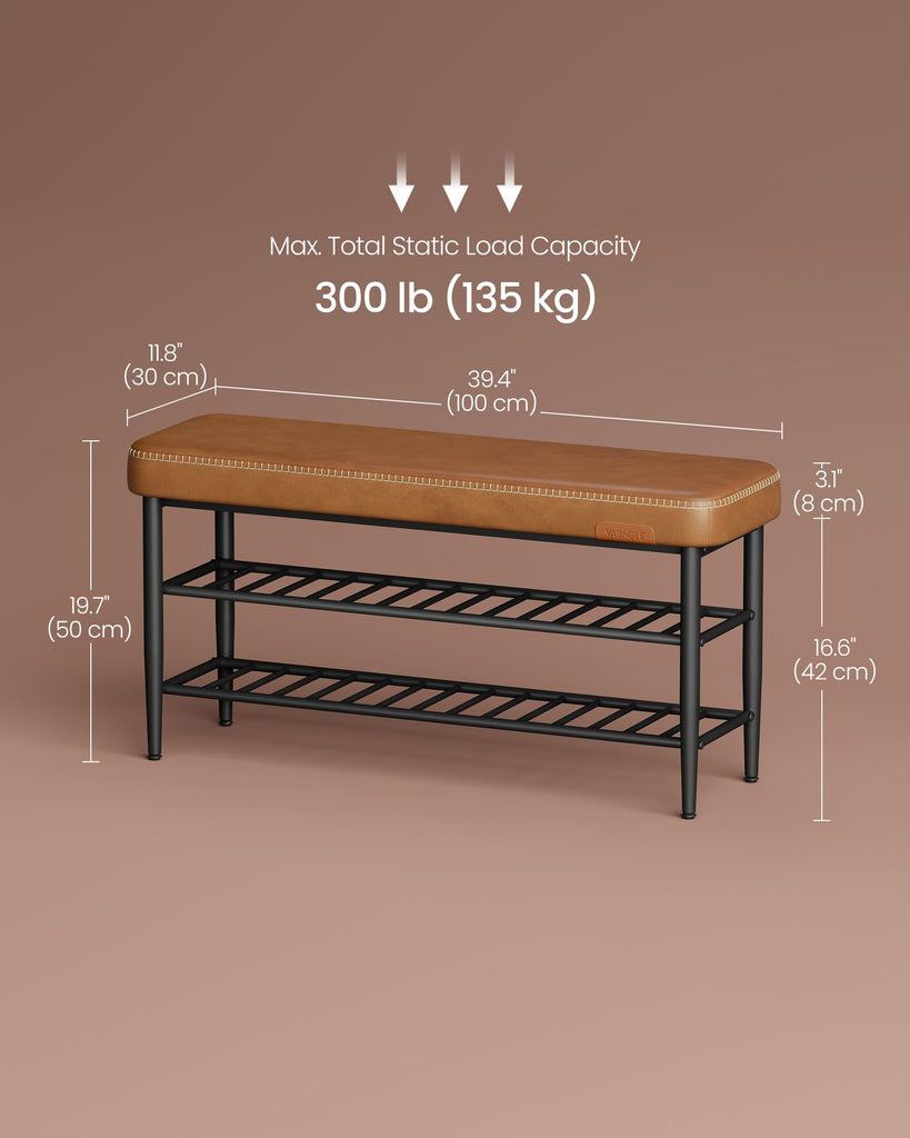 Shoe Bench, Synthetic Leather with Stitching, Loads 300 lb