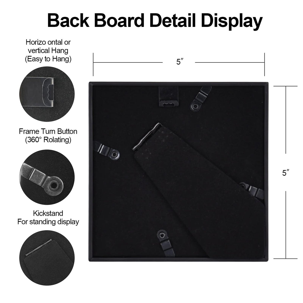 5x5 Black Picture Frames 4Pack, Fits 4x4 Mat, Tabletop & Wall