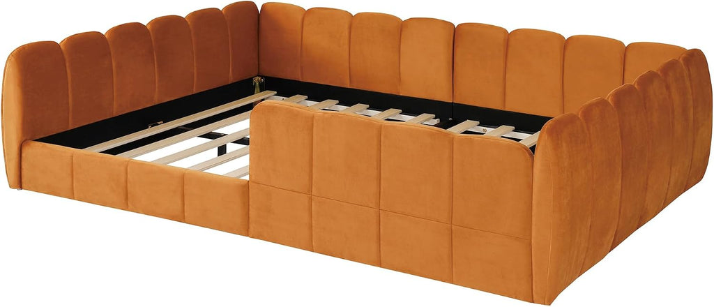 Montessori Floor Bed with Guardrails, Pumpkin Orange