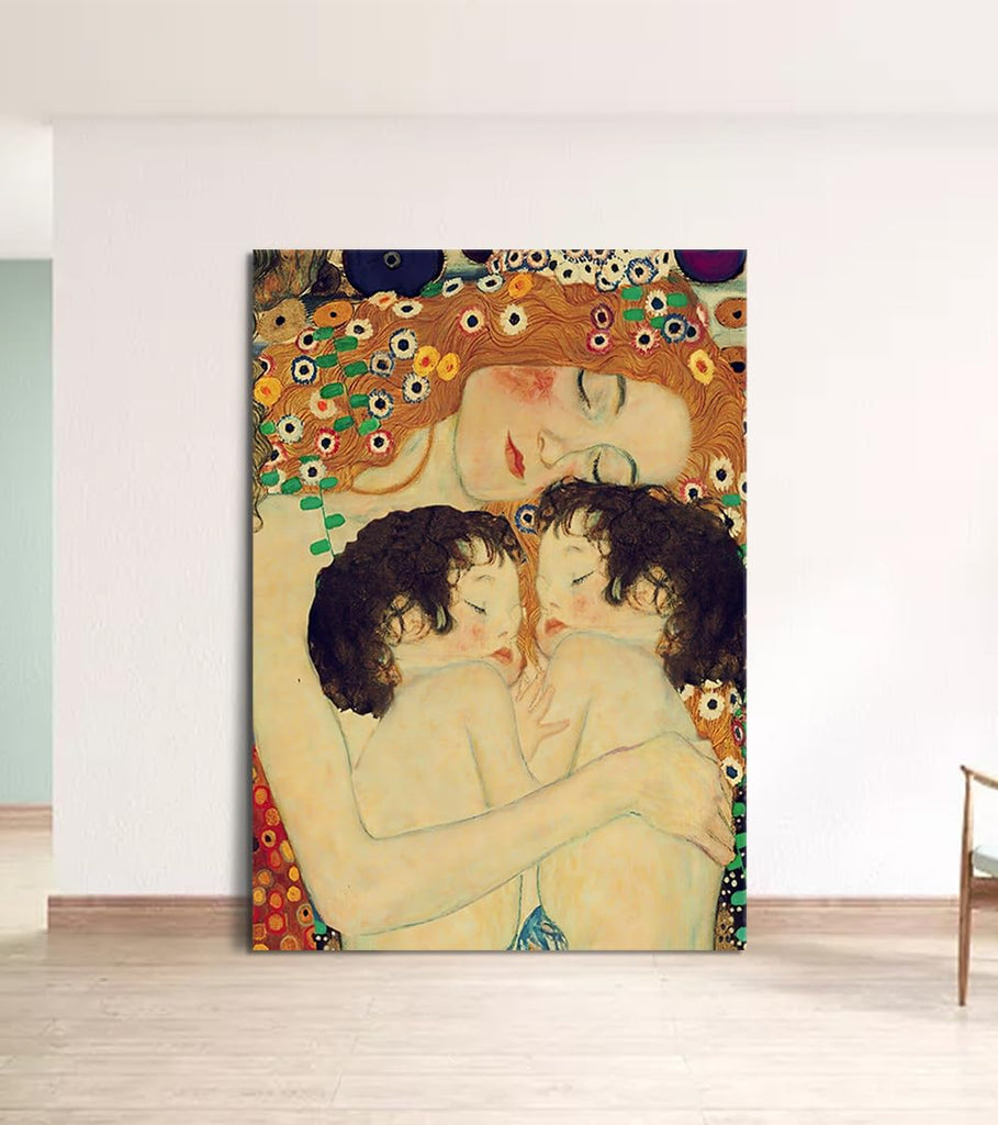 Mother Canvas Wall Art Gustav Klimt Style Art Print Home Decoration Stretched and Framed Ready to Hang 28x44 inch
