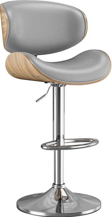 Swivel Adjustable Bar Stool with Bentwood Backrest, Grey