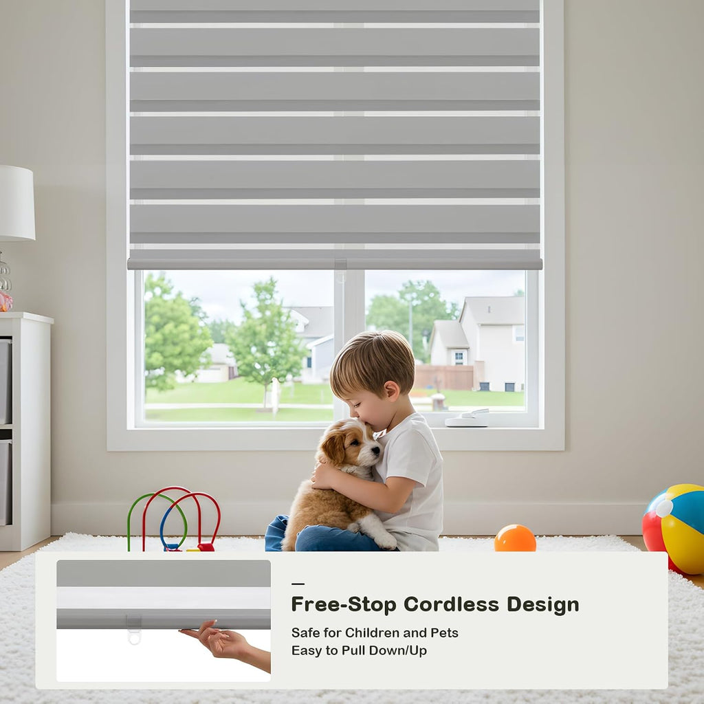 Cordless Zebra Blinds for Windows,Free-Stop Roller Zebra Shades,Light Filtering Blinds for Indoor windows with Upgraded Cassette,Pull Down Privacy Window Shades for Home (25" W x 72" H, Ivory)