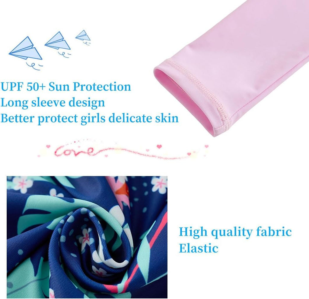 Girls One Piece Swimsuits Long Sleeve Rash Guard Swimwear